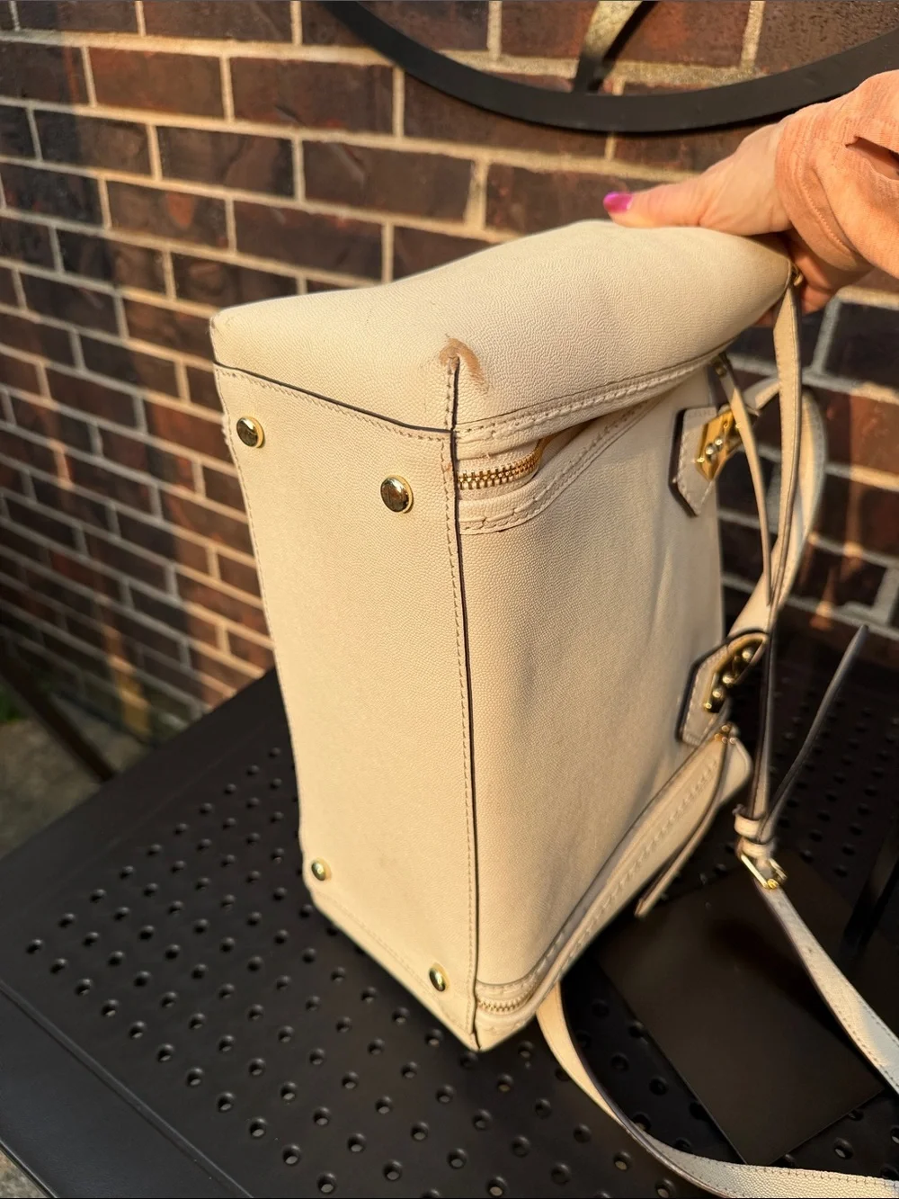 Henri Bendel West 57th Cream Saffiano Leather Satchel Crossbody Bag